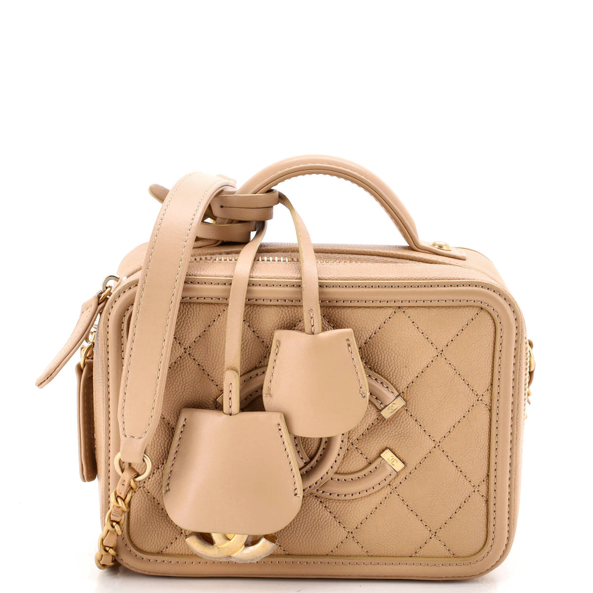 Chanel Filigree Vanity Case Quilted Caviar Small