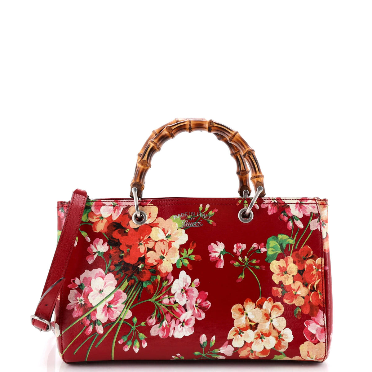 Gucci Bamboo Shopper Tote Blooms Print Leather Medium