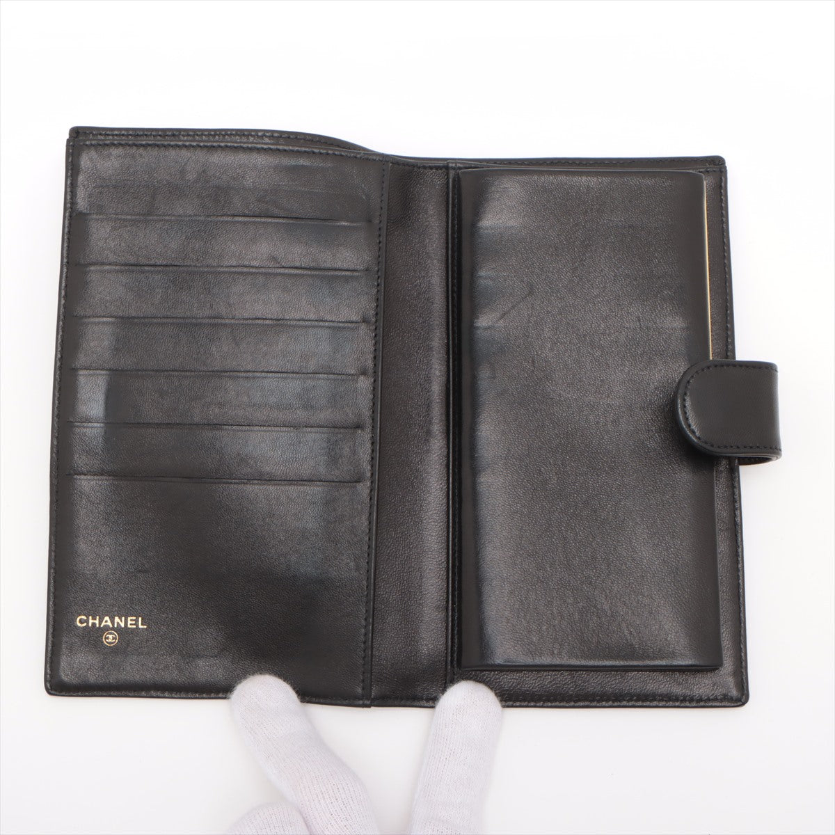 Chanel Half Coco Mark Lambskin Wallet Black Gold Metal Fittings 4868828