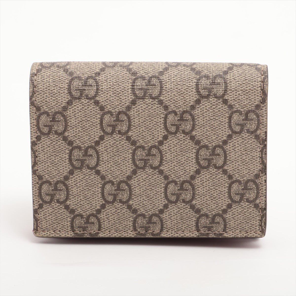 Gucci GG Supreme cherry 476050 PVC & leather Compact Wallet Beige x red