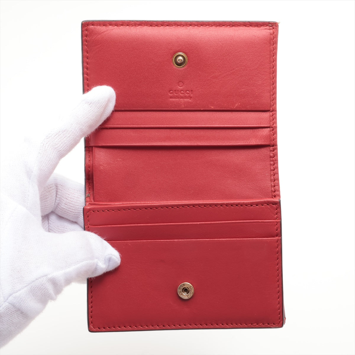 Gucci GG Supreme cherry 476050 PVC & leather Compact Wallet Beige x red