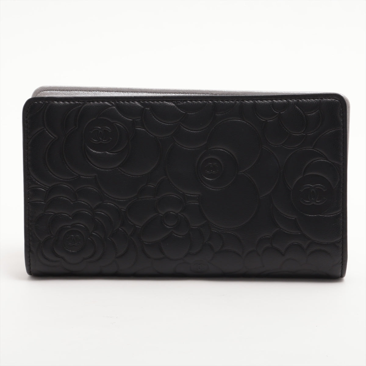 Chanel Camelia Lambskin Wallet Black Silver Metal Fittings 16160212