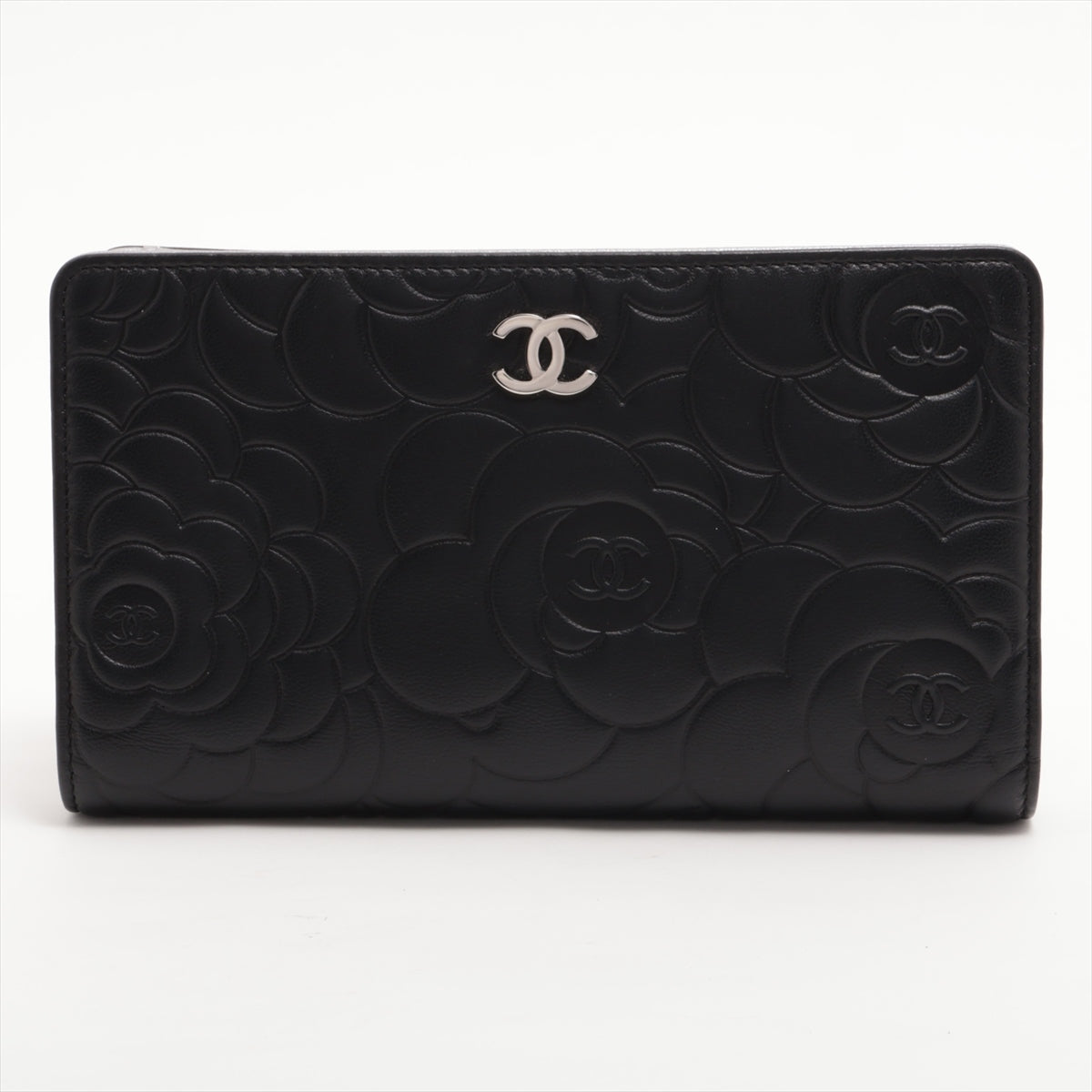 Chanel Camelia Lambskin Wallet Black Silver Metal Fittings 16160212