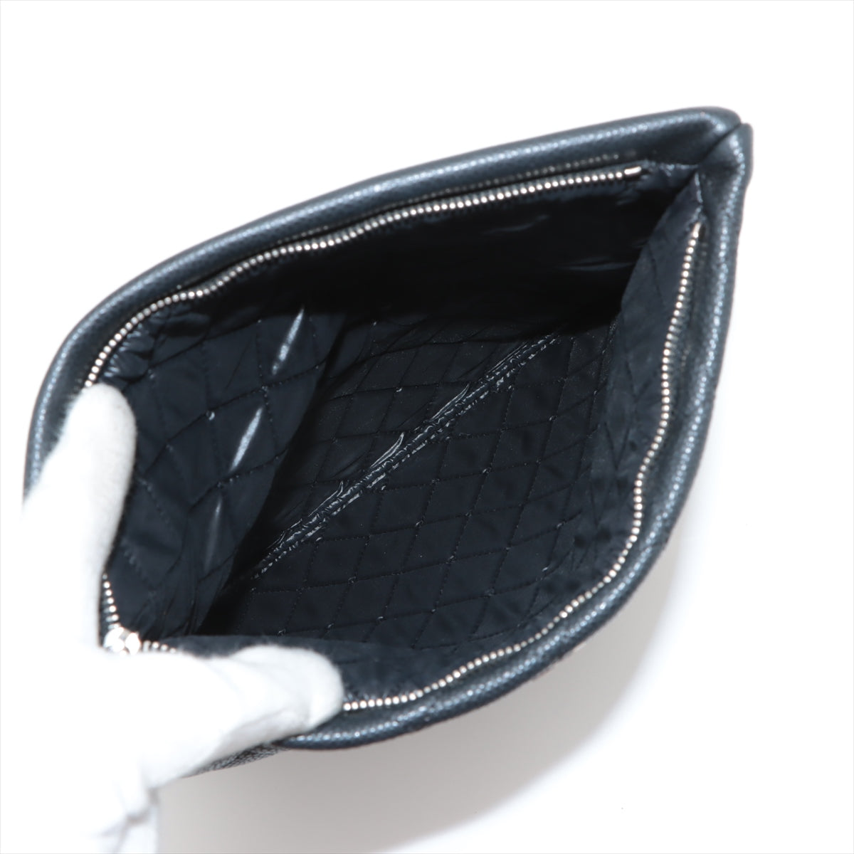 Chanel Matelasse Caviar Skin Clutch bag Black Silver Metal Fittings 20697912