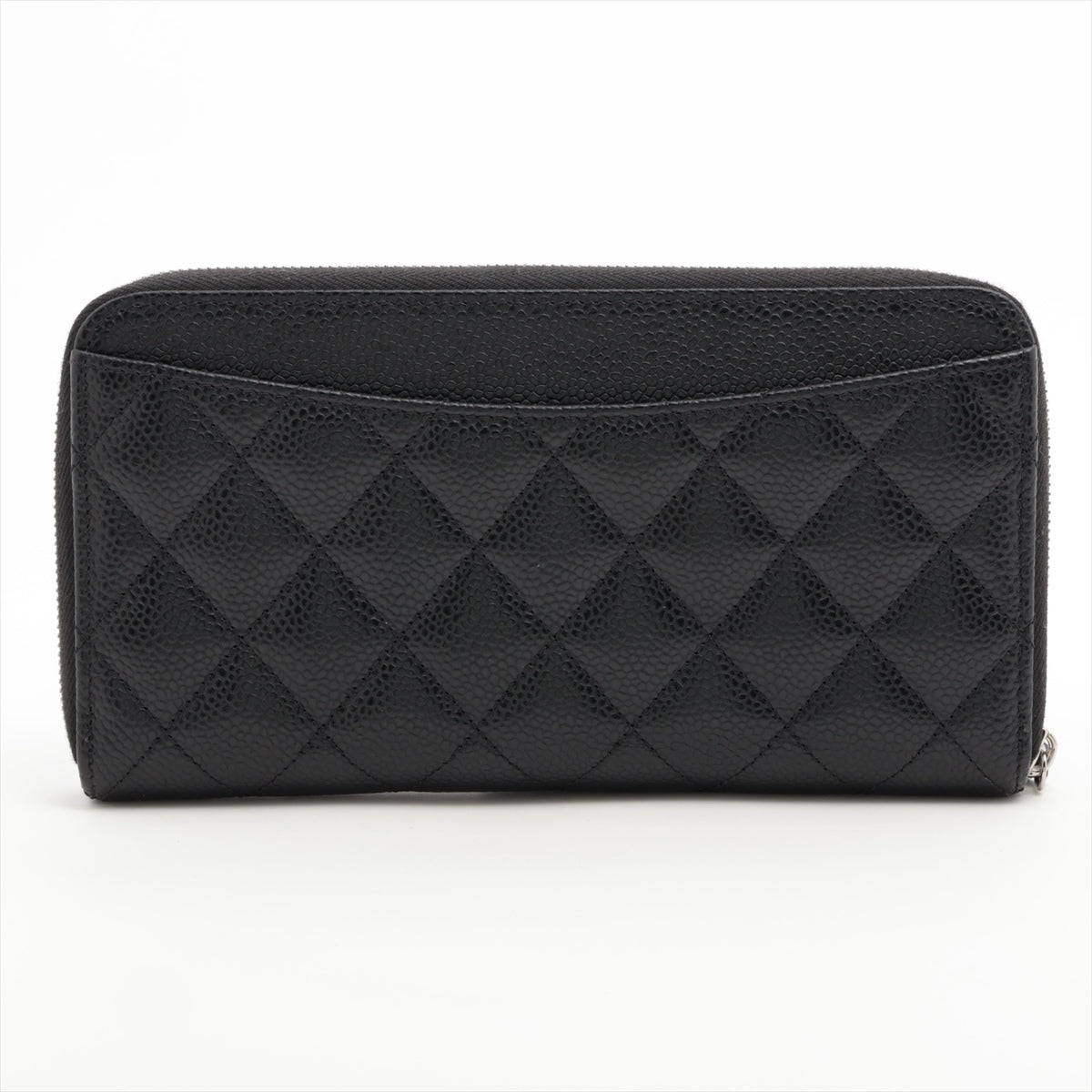 Chanel Matelasse Caviar Skin Zip Round Wallet Black Gold Metal Fittings