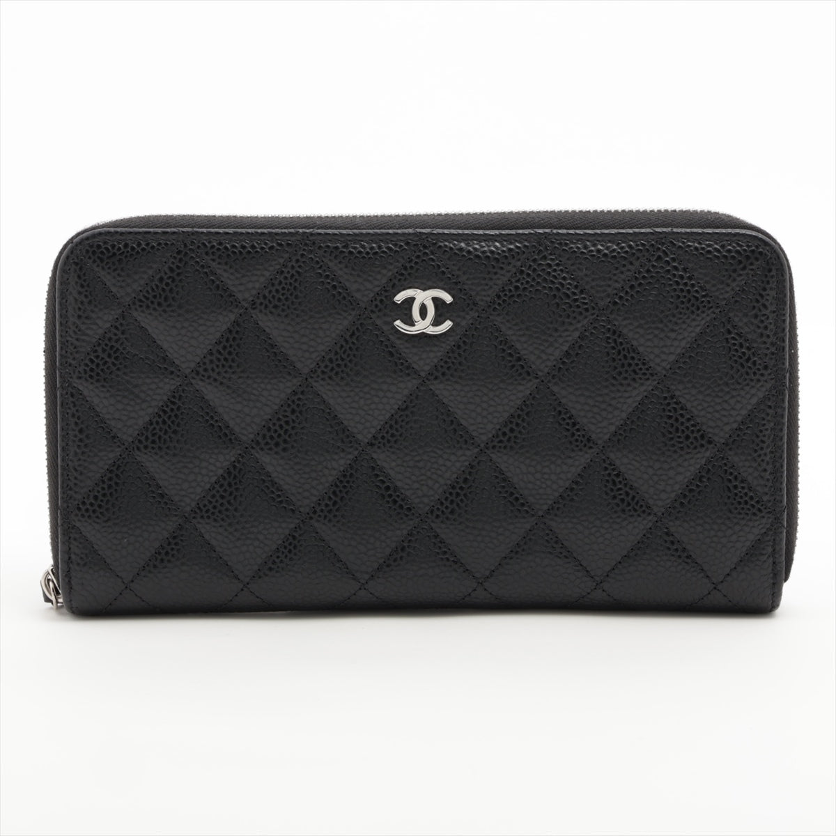 Chanel Matelasse Caviar Skin Zip Round Wallet Black Gold Metal Fittings