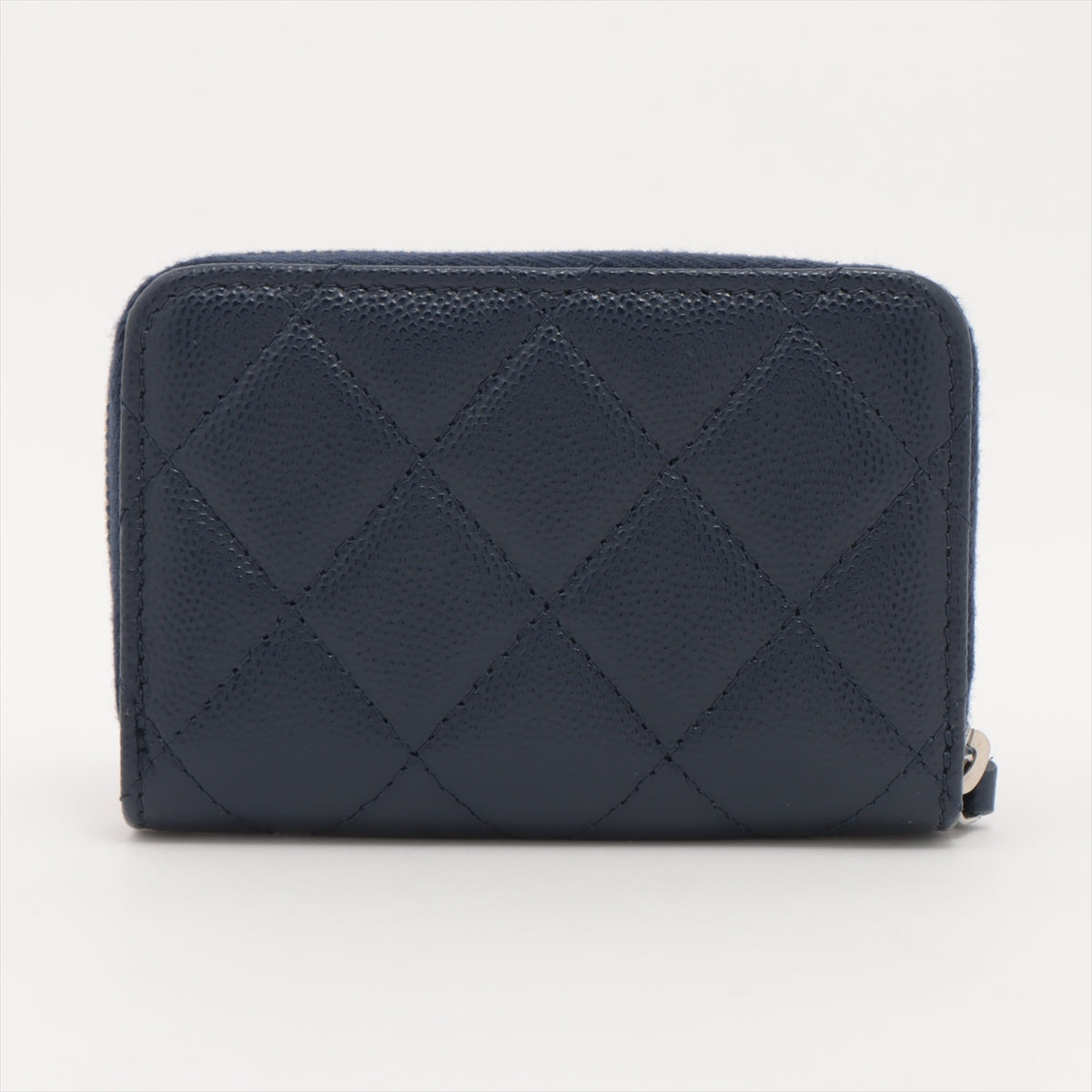 Chanel Matelasse Caviar Skin Coin Purse Navy Blue Silver Metal Fittings