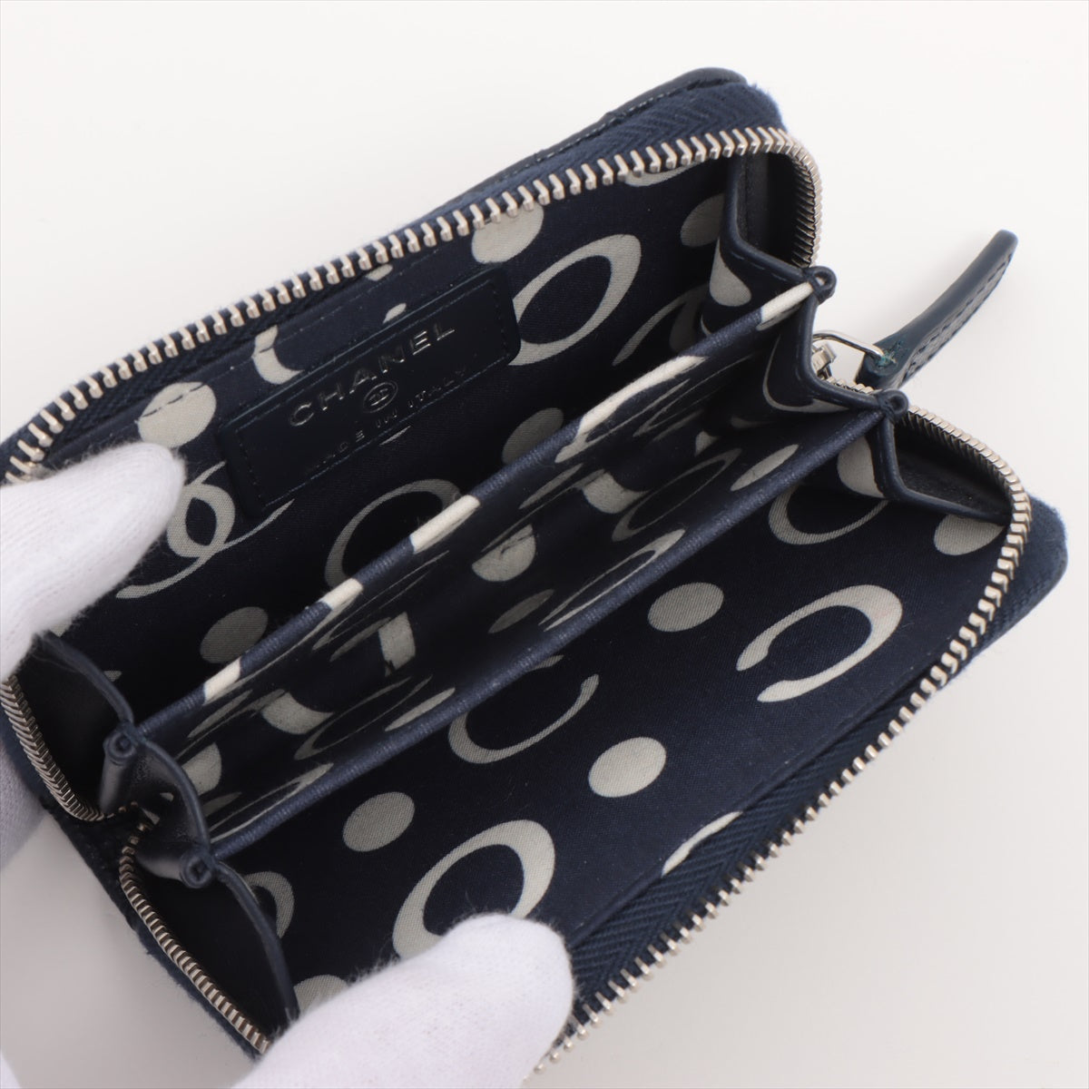Chanel Matelasse Caviar Skin Coin Purse Navy Blue Silver Metal Fittings