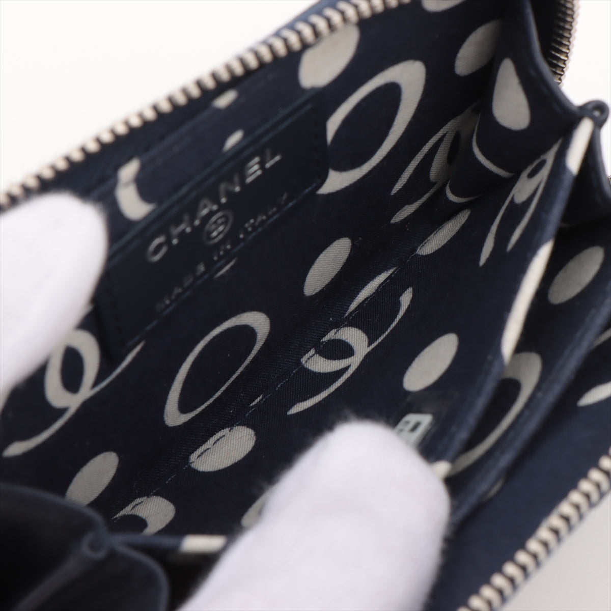 Chanel Matelasse Caviar Skin Coin Purse Navy Blue Silver Metal Fittings