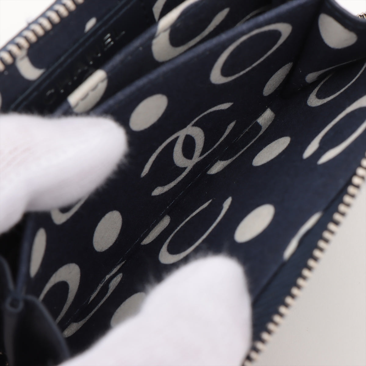 Chanel Matelasse Caviar Skin Coin Purse Navy Blue Silver Metal Fittings