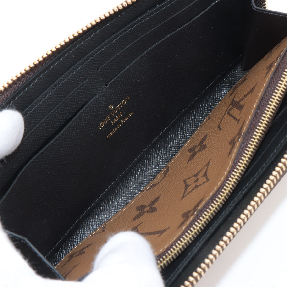 Louis Vuitton monogram reverse Portofeuille Clemence Brown Zip Round Wallet
