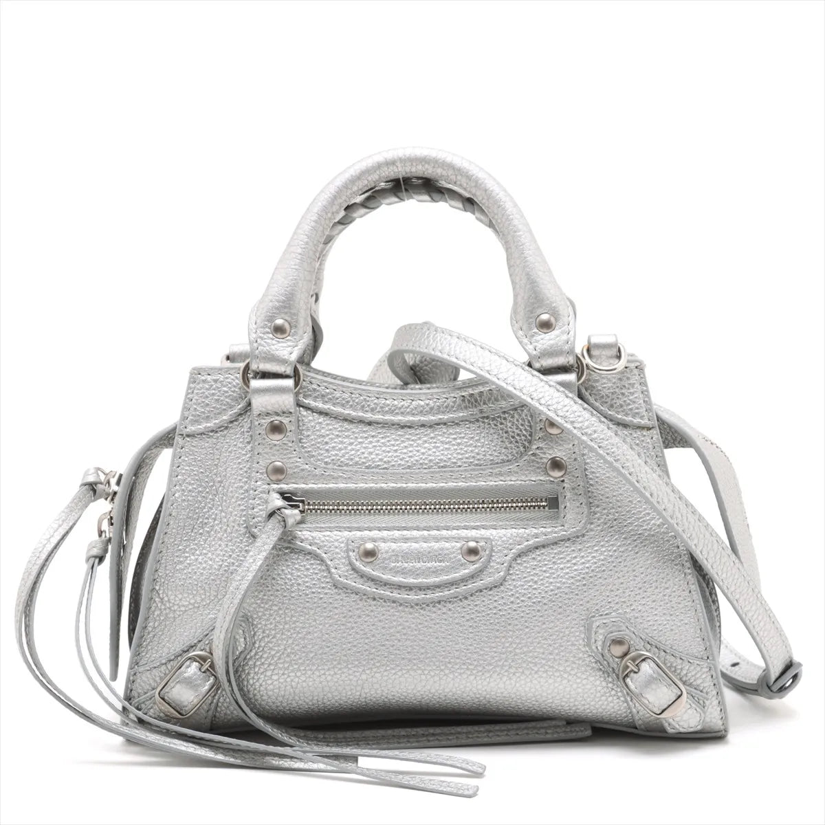 Balenciaga Mini Neo Classic City Leather 2 Way Handbag Silver 638524