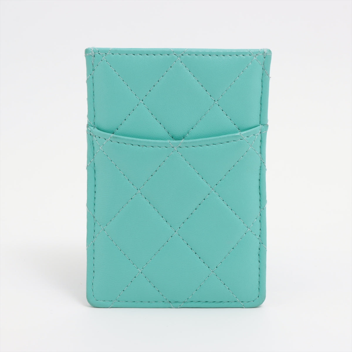 Chanel Matelasse Lambskin Card Case Blue Black Metal Fittings