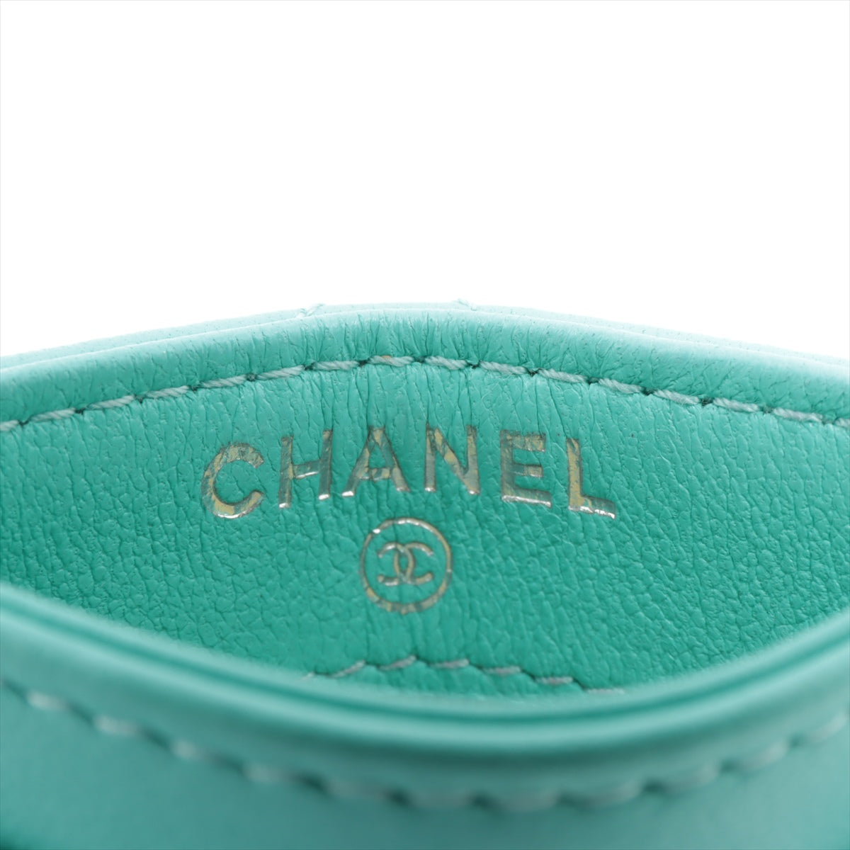 Chanel Matelasse Lambskin Card Case Blue Black Metal Fittings