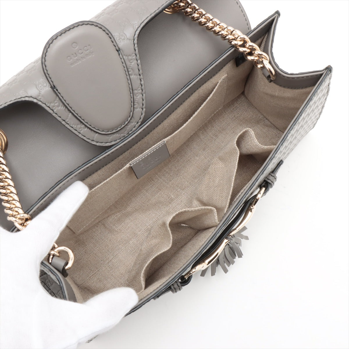 Gucci Micro Guccissima Leather Chain Shoulder Bag Gray 449635