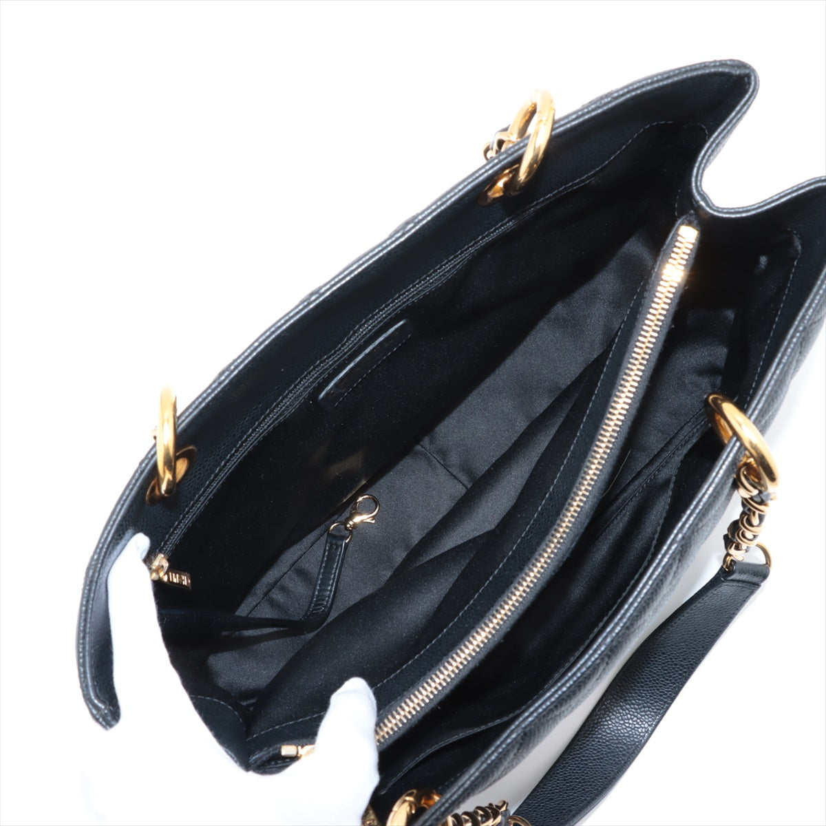 Chanel GST Caviar Skin Chain Tote Bag Black Gold Metal Fittings 16192382