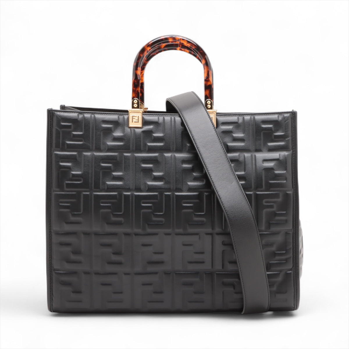 Fendi Sunshine Leather 2 Way Tote Bag Black 8BH386