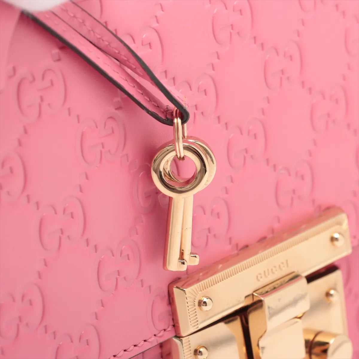 Gucci Guccissima Padlock Leather Chain Shoulder Bag Pink 409486
