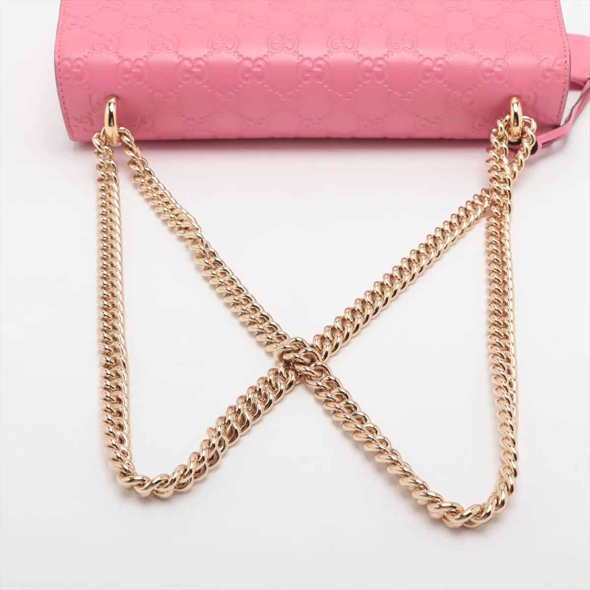 Gucci Guccissima Padlock Leather Chain Shoulder Bag Pink 409486