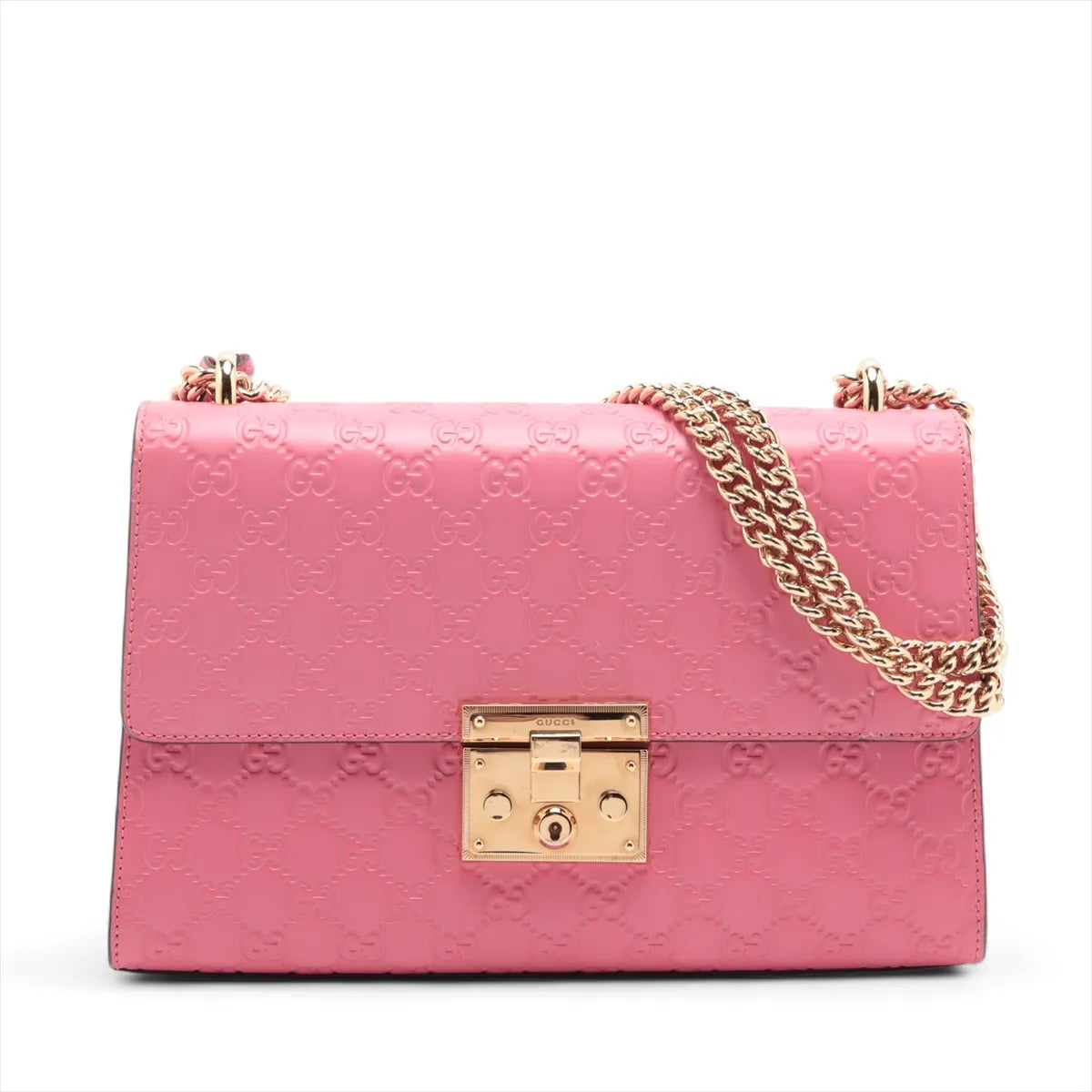 Gucci Guccissima Padlock Leather Chain Shoulder Bag Pink 409486