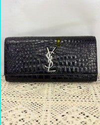YSl Black Croc Embossed Clutch