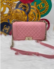 CHANEL pink caviar leather medium size leboy champagne gold hardware with seal series 27