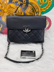 CHANEL black caviar flap crossbody silver hardware with seal and card