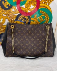 LOUIS VUITTON monogram black leather pallas tote gold hardware
