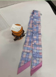 Hermès pink-blue twilly with box and tag