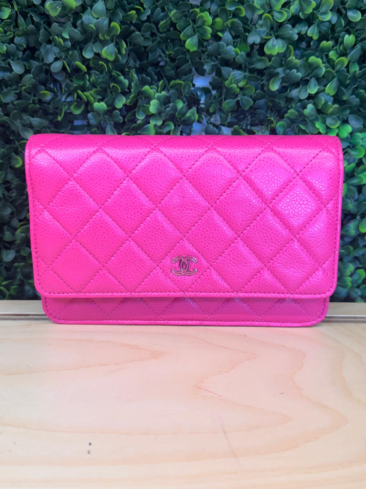 Chanel Pink Caviar Leather Wallet On Chain