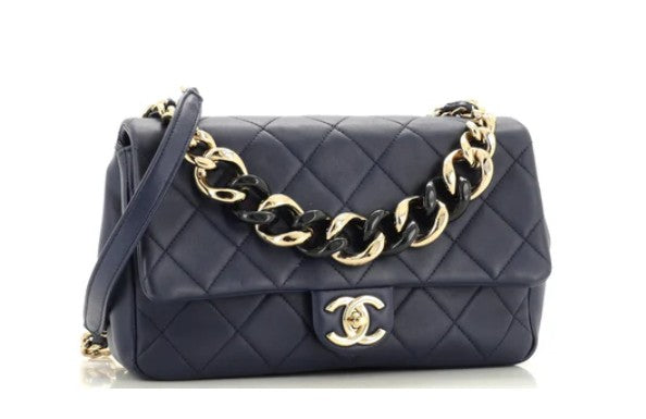 Chanel Resin Elegant Chain Flap Bag Quilted Lambskin Large