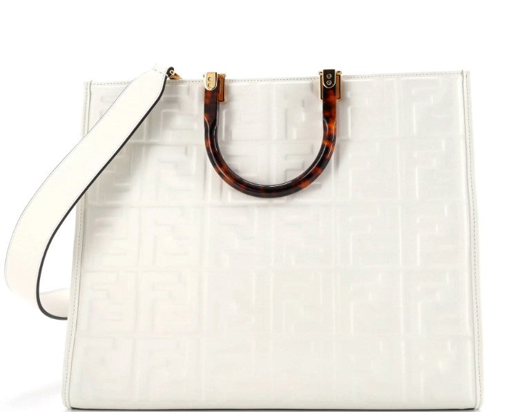 Fendi Sunshine Shopper Tote Zucca Embossed Leather Medium