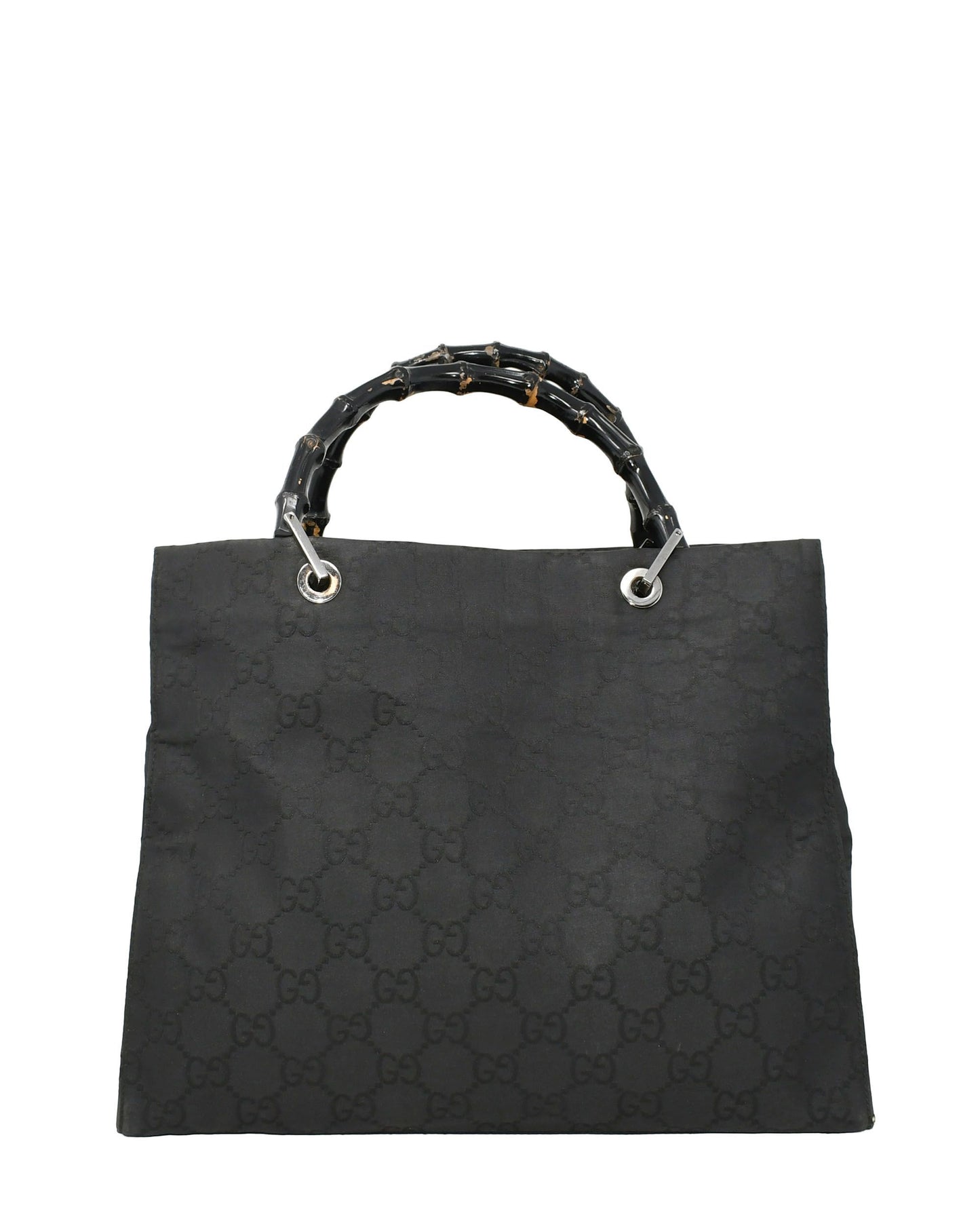 Gucci Black Gg Nylon Diana Bamboo Handle Tote