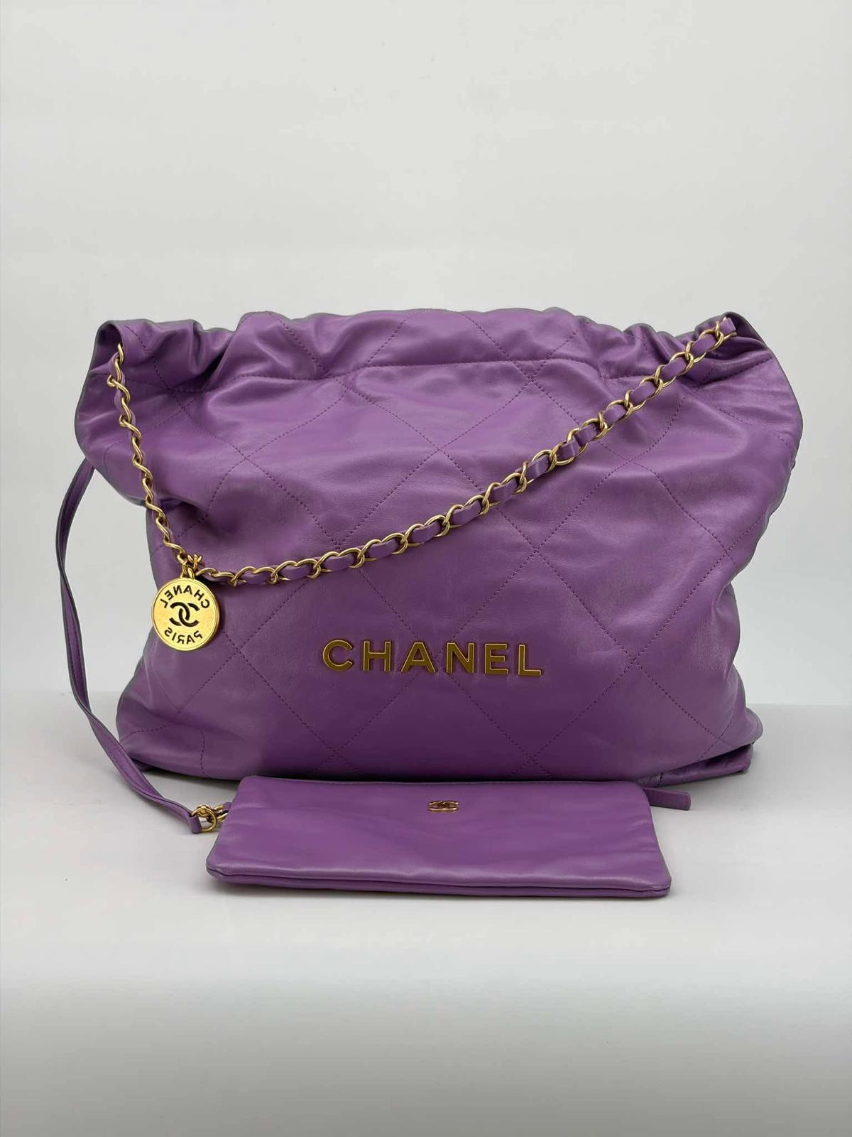 Chanel Purple Calfskin 22 Hobo, Microchipped