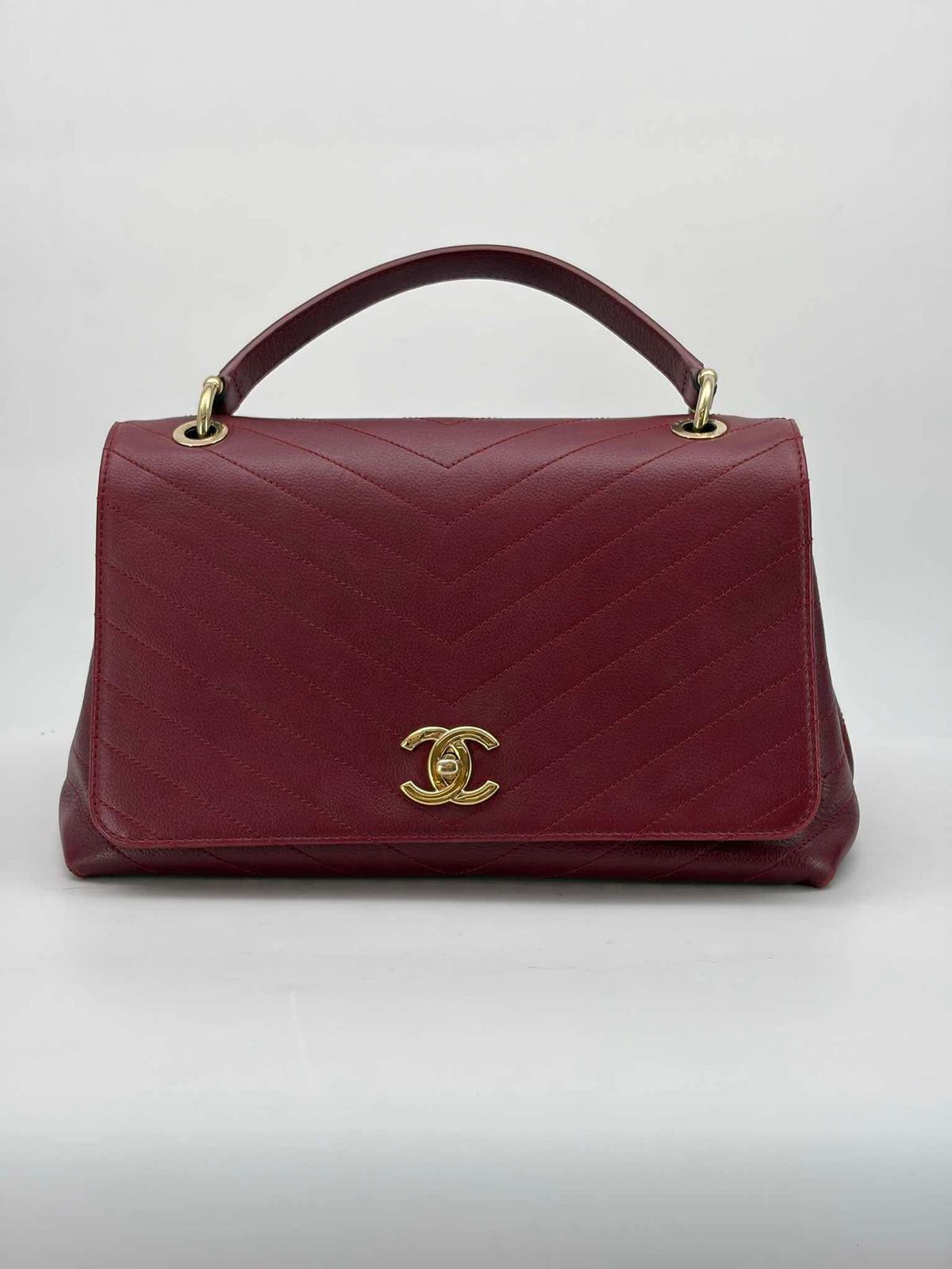 Chanel Burgundy Calfskin Top Handle Crossbody, Series 25, Seal