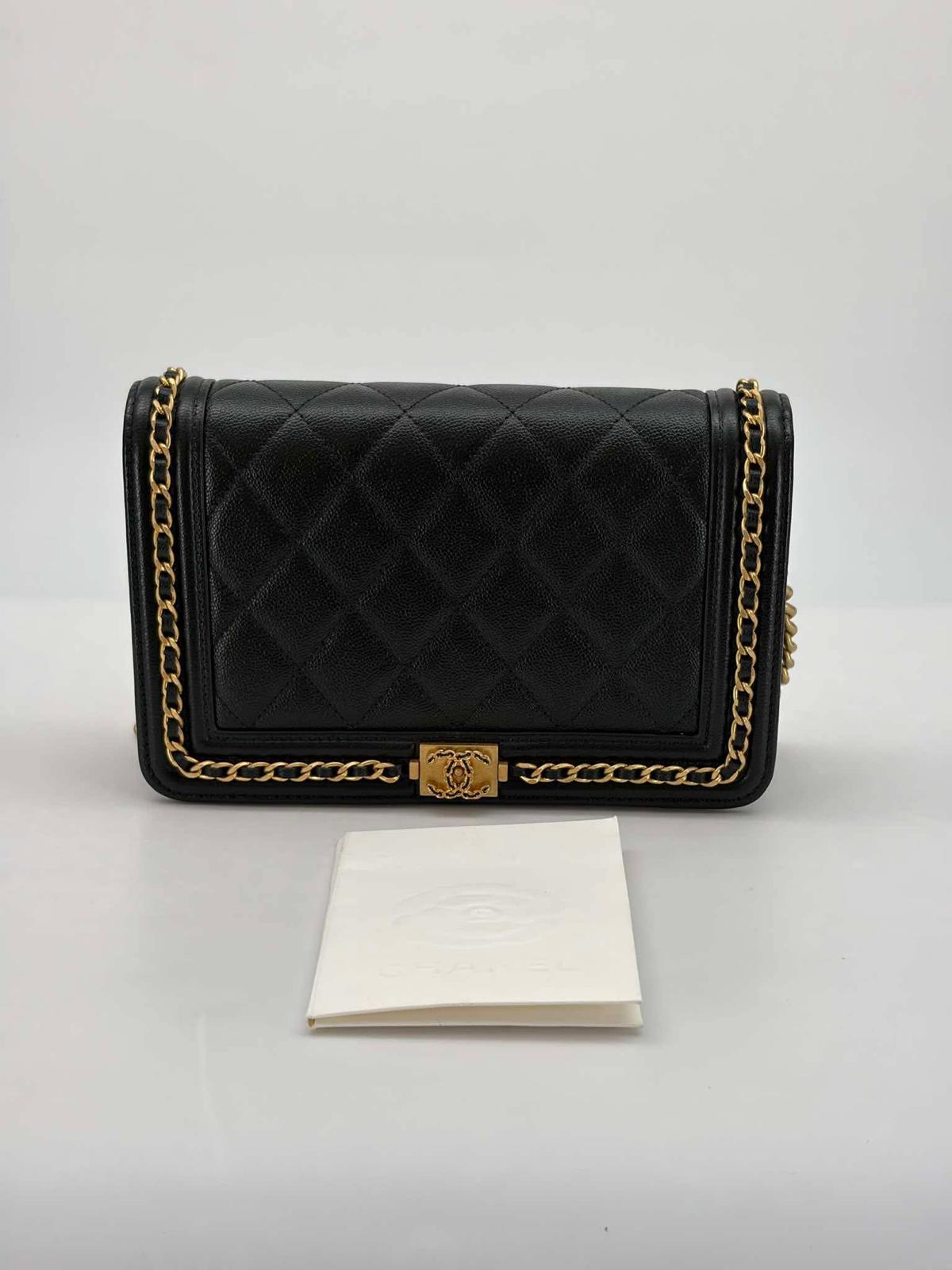 Chanel Black Caviar Chain Around Boy Wallet on Chain