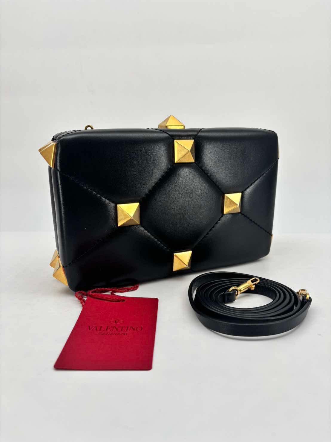 Valentino Garavani Black Lambskin Rockstud Clutch Crossbody