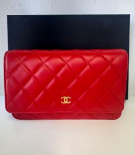 Chanel Red Lambskin Wallet on Chain
