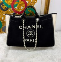 CHANEL black white Deauville large shopping tote