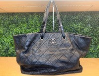 Chanel black calf leather tote SHW silver with seal