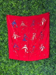 Chanel red silk coco 90cm scarf