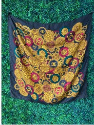 Chanel military green silk scarf