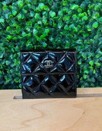 Chanel black patent leather compact wallet