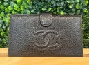 Chanel black caviar snap closure long wallet with seal