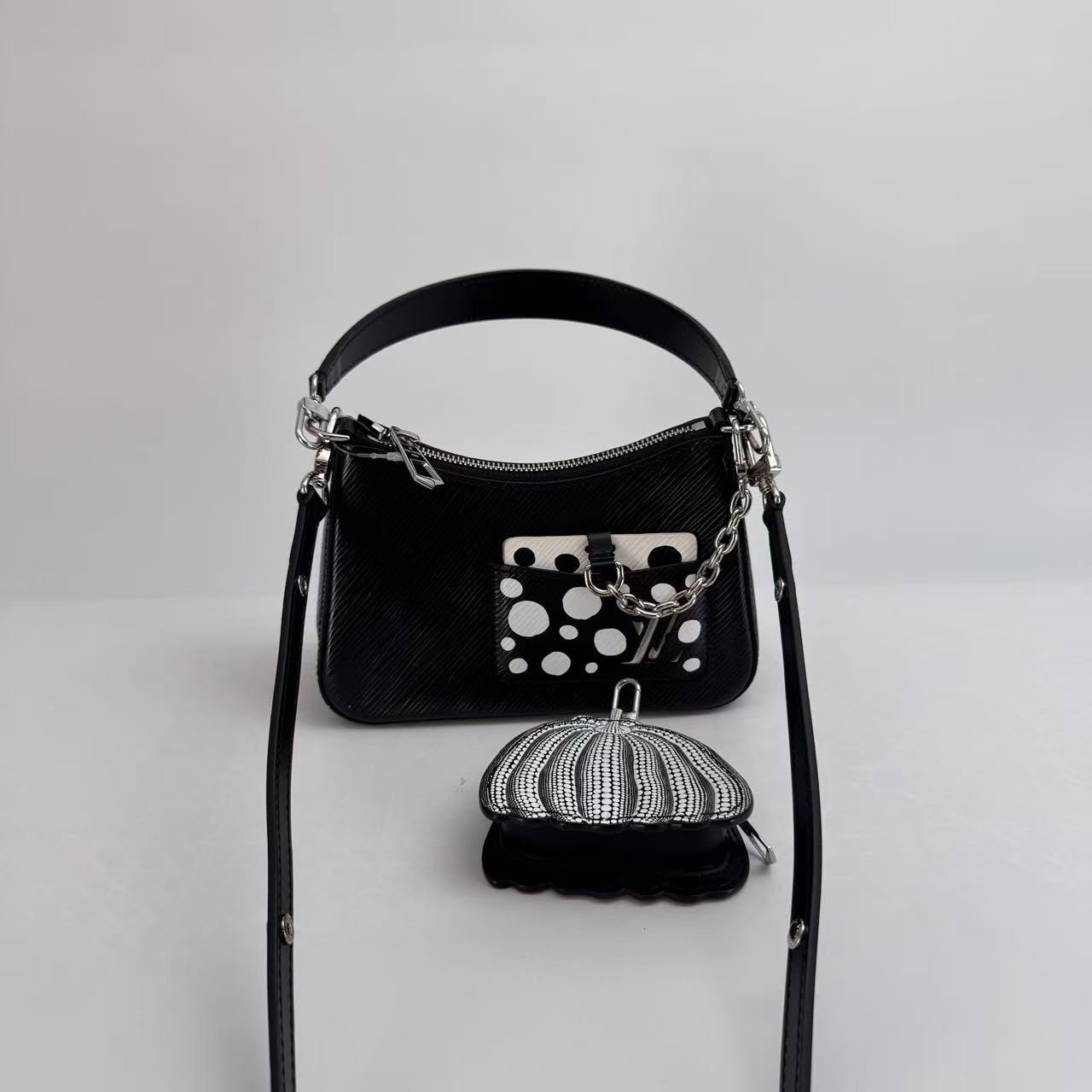 Louis Vuitton Black Yayoi Kusama Marelle Bag with Silver Hardware and Shoulder Strap - SKU: LSCJ082600164