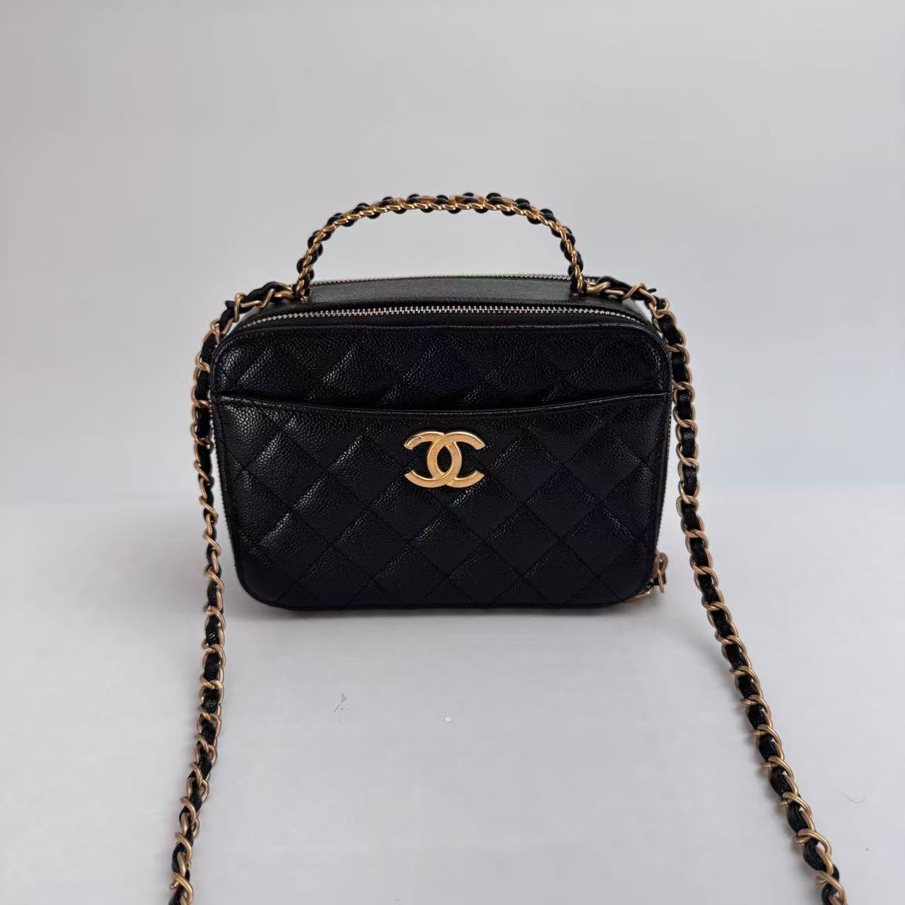 Chanel Black Caviar Leather Top Handle Vanity with Gold Hardware, Microchipped - SKU: LSCJ082600171