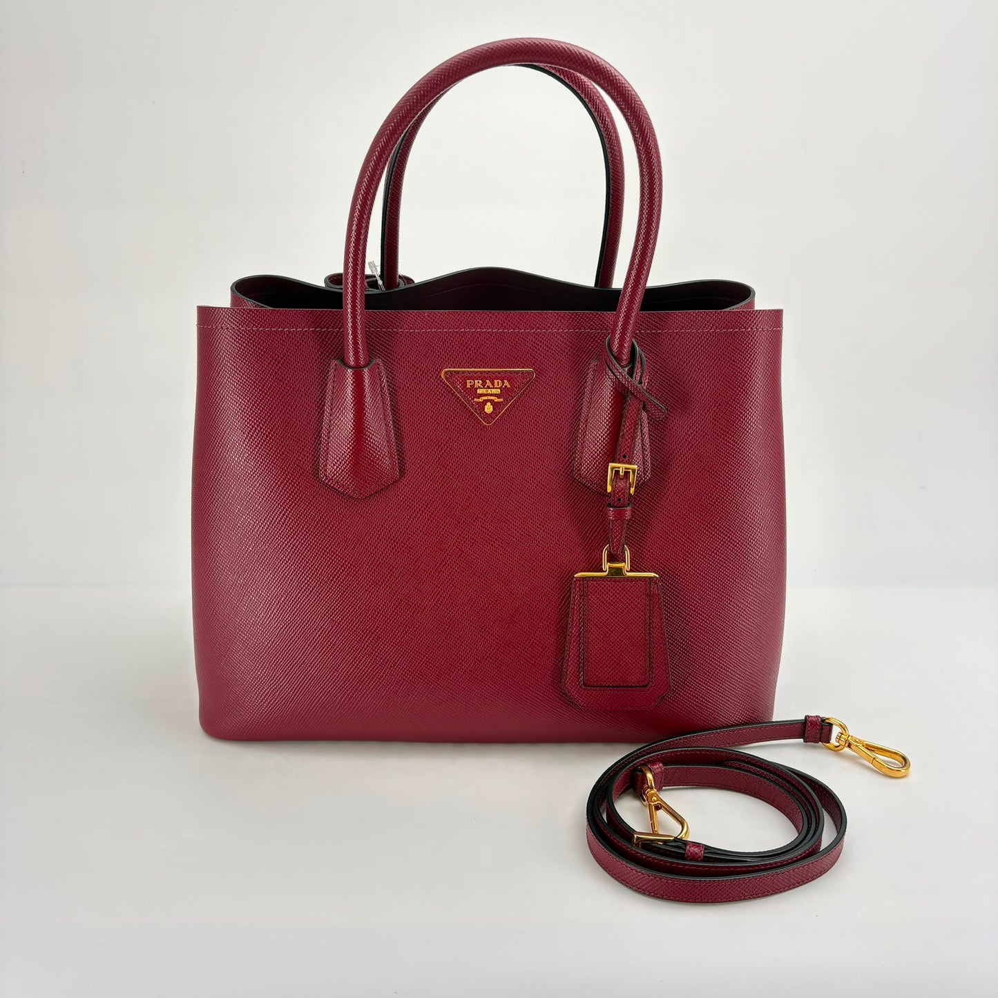 Prada Burgundy Saffiano Leather 2-way Tote - SKU: LSCJ08260021