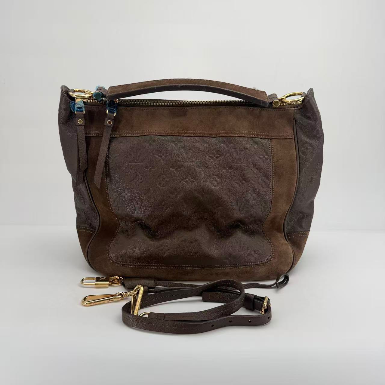 Louis Vuitton Brown Suede & Embossed Leather Hobo Bag - SKU: LSCJ08260041