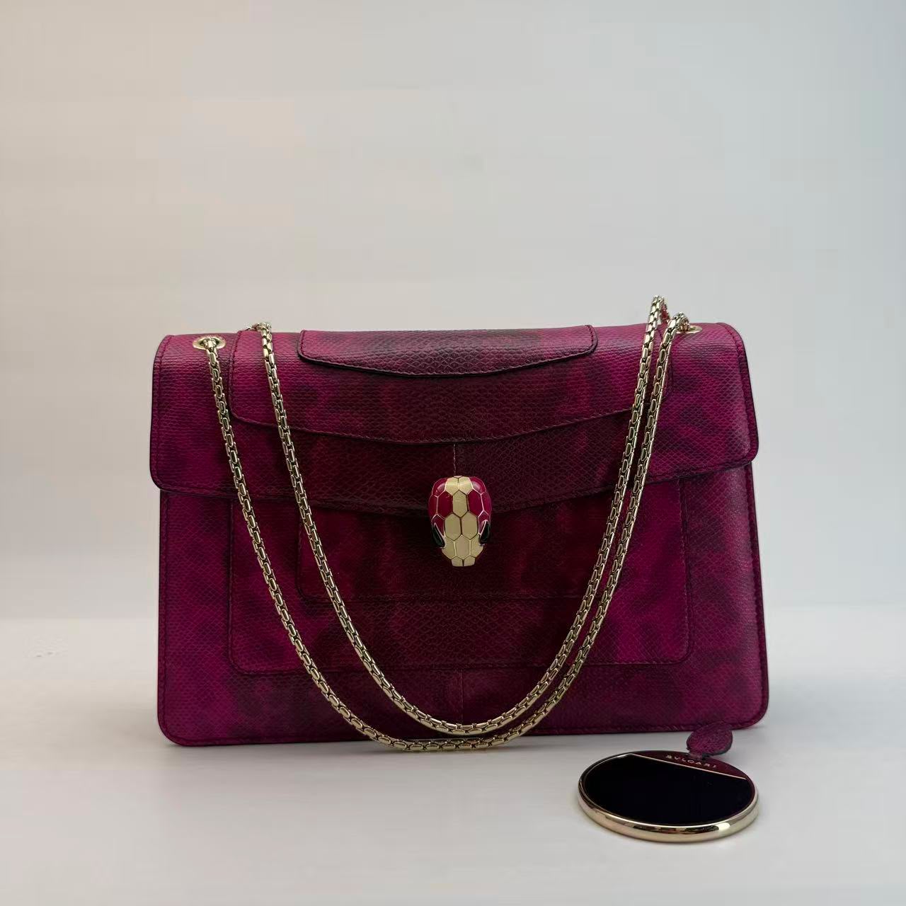 Bvlgari Pink Stingray-Embossed Medium Serpenti Flap