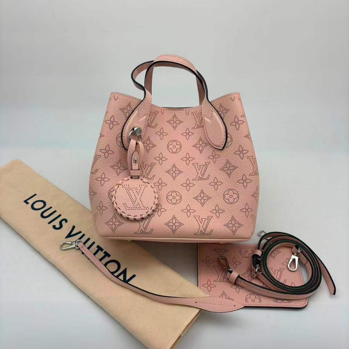 Louis Vuitton Bella Mahina Bucket Bag, Pink Mahina Leather, With Pouch & Luggage Tag, Microchipped